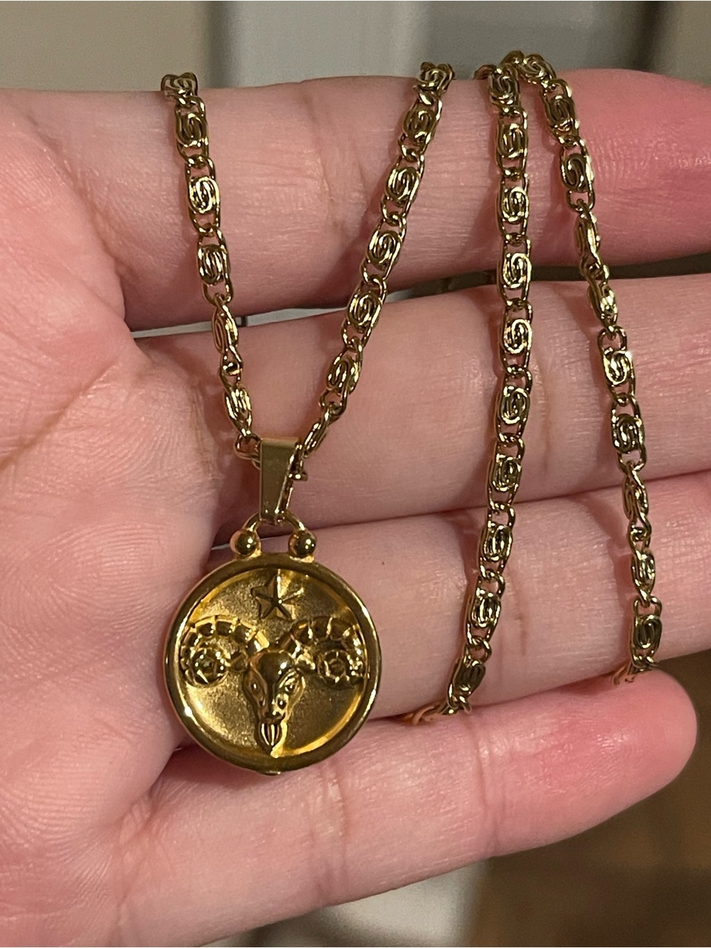 Gold Zodiac Aries Pendant Necklace